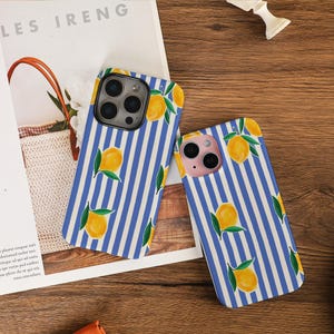 Blue Lemon Lines Hard Phone Case For iPhone 16 15 14 Pro Max iPhone 16 15 14 Plus iPhone 16e iPhone 13 12 Mini X XS XR SE iPhone 13Pro Cover
