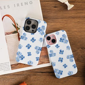 Blue Flower Minimalism Phone Case Tough Slim Cover For New 16e iPhone 16 15 14 Plus iPhone 16 15 14 13 Pro Max X XS XR SE iPhone 13 12 Mini