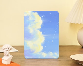 White Clouds Blue Sky Personalization All New Kindle Case with Hand Strap For Paperwhite Kindle 6"6.8"7" Kobo Colorsoft 2024 Gifts For Her