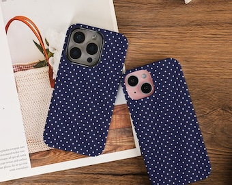 Niebieskie, proste, białe kropki, etui na telefon, wytrzymała osłona na iPhone'a 16e, iPhone'a 16/15/14/13 Pro Max, iPhone'a 16/15/14Plus, iPhone'a 13 12Mini X XS XR SE 2024