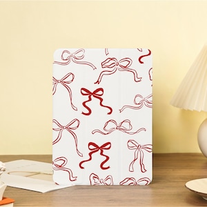 Simple Red Bows iPad Case with Pencil Holder Cover For iPad 11/10/9 iPad Air 7/6/5 iPad Pro 9.7&quot; 11&quot; 12.9 inch iPad Mini 7/6/5 Case 2025