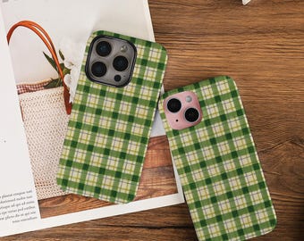 Minimalistische Groen Geruit Telefoon Case Cover Voor Nieuwe iPhone 17 Pro Max 17Air 17Pro 16/15/14/13/12 pro max 16 15 14plus 16e 12/13mini XS X XR SE