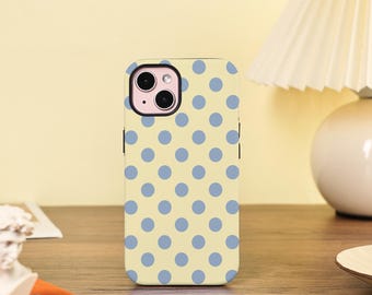 Yellow and Blue Dots Cute Phone Case CuteTough Cover For 16e 17Air iPhone 17/16/15/14/13 Pro Max 16/15/14 Plus iPhone 13 12 Mini X XS XR SE