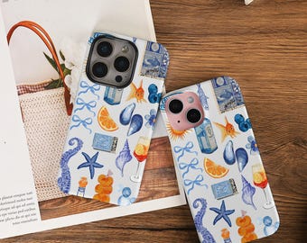 Niebieski kolaż etui na telefon, wytrzymałe i smukłe, do iPhone'a 16 15 14 13 Pro Max, iPhone'a 16e 16 15 14 Plus 13 12 Mini X XS XR SE, etui ochronne