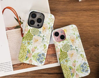 Beige Watercolor Flowers Slim Phone Case For iPhone 16/15/14/13/12 Pro Max iPhone 16 15 14 Plus 13 12 Mini X XS XR SE iPhone 16e Tough Cover