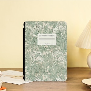Funda para iPad con diseño de cuaderno de composición verde y portalápices para iPad 11/10/9, iPad Air 7/6 de 13", 11" y 10.9" y iPad Pro de 9.7" y 11" y 12.9" (2024) y iPad Mini 7/6.