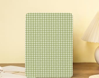 Green minimalist grid iPad Case With Pencil Holder For iPad Air 7 6 5 iPad 11/10/9th Gen iPad Pro 11"12.9" iPad Mini 7/6/5 2025 iPad Cover