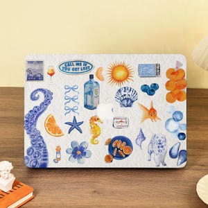 Retro Blue Elements Hard Macbook Case Protective Cover For Macbook Air 11/13/15 2025 A3240 A3241 Macbook Pro 13/14/15/16 Unique Laptop Case
