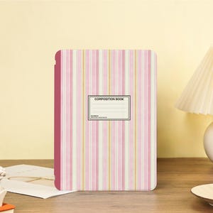Rosa Gestreifte iPad Notebook Hülle mit Apple Pencil Halter für iPad Air 7 6 5 iPad 9.7 &quot;10.2 &quot;10.9 &quot;12.9&quot; iPad mini 7 6 5 iPad 10/11 2025 2024