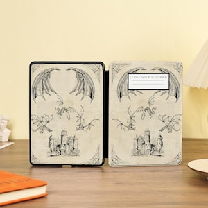 Retro Dragon Composition Book Kindle Case with Hand Strap for Kindle Paperwhite 12/11th Colorsoft Kobo Cover With Clear Back 10.2&quot; Scribe