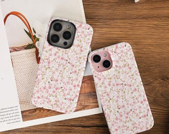 Pink Floral Pattern Cute Phone Case Slim Cover For iPhone 16 15 14 13 Pro Max iPhone 16e 16 15 14Plus 13 12 Mini X XS XR SE Protective Cover