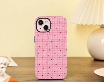 Sött rosa hjärtformat telefonskal tufft fodral för iPhone 17 16 15 14 13 Pro Max iPhone 16e iPhone 16 15 14 Plus 13 12 Mini X XS XR SE 2025 17 Air