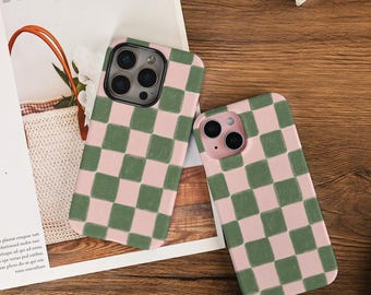 Roze En Groene Rasters Telefoon Case Cover Voor Nieuwe iPhone 17 Pro Max 17 Air 17 Pro 16/15/14/13/12 pro max 16 15 14plus 16e 12/13 mini XS X XR SE