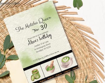 Matcha Birthday Invitation - Editable Digital Download