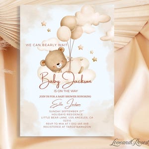Teddy Bear Baby Shower Invitation: Neutral Printable Template (Digital Download