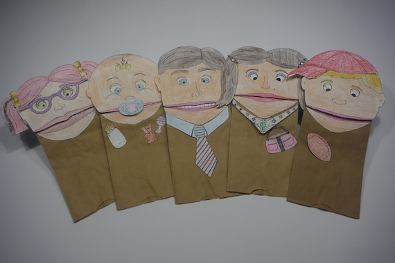 PDF PRINTABLE Paper Bag Puppets: Family W/ Accessories