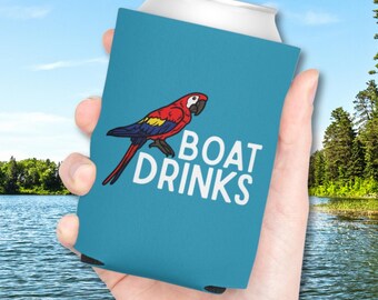 Porta lattine Boat Drinks Jimmy Buffett, porta bevande Parrothead, lattine normali e slim, bevande da spiaggia, regalo per fan di Buffett, custodia per bibite Parrot