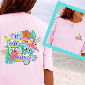 Women&#39;s Jimmy Buffett Cassette Tapes Comfort Colors Graphic Tee, Music Song Titles Shirt, Buffett Fan Gift, Tropical Beach Parrothead Tshirt