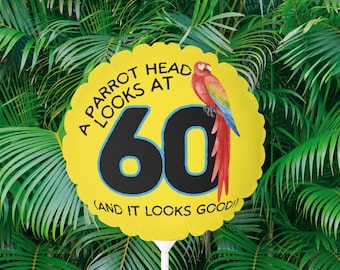 Globo de Mylar con temática de Jimmy Buffett para cumpleaños, 28 cm (11"), fiesta con Parrot Head, globo personalizado para cualquier año, Parrothead luce bien a los 50, 60, 70 años, cualquier edad.