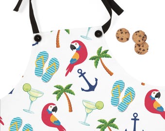 Jimmy Buffett Symbols Apron, Grill Kitchen Baking Unisex Cooking, Gift for Chef, Grilling Bake Cook Gift, Margarita Palm Tree Parrot Head
