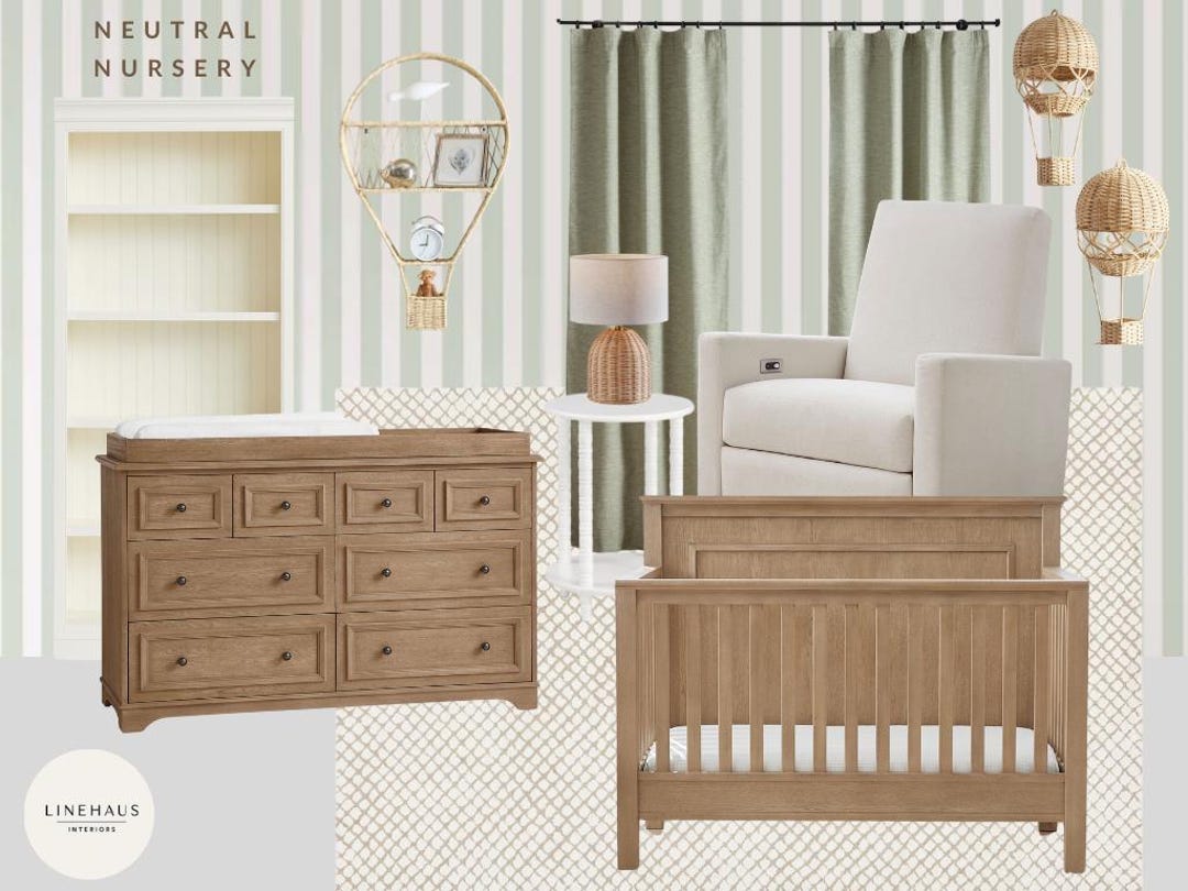 Neutral Nursery Design Mood Board | Interior Decor Template (digital ...