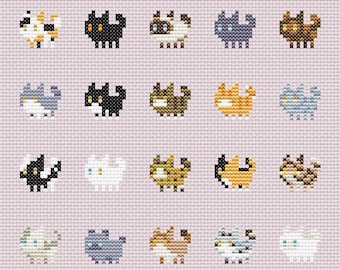 Modèle de point de croix chatons mignons chats : broderie féline (PDF téléchargeable)