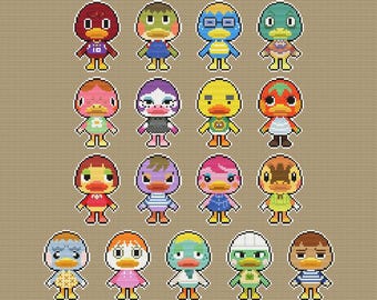 Modèle de point de croix Animal Crossing canards à télécharger