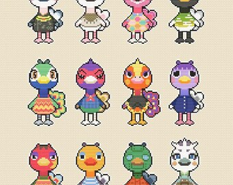 Autruche : Animal Crossing : modèle de point de croix à télécharger