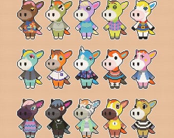 Modèle de point de croix Animal Crossing Chevaux à télécharger en PDF