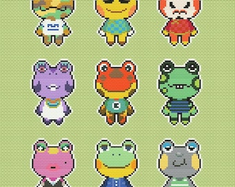 Grenouilles, partie A - Animal Crossing Villager - Grille de point de croix - Télécharger le PDF