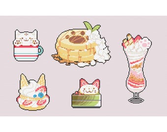 Modèle de point de croix Desserts sur le thème des chats à télécharger