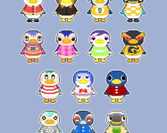 Modèle de point de croix Animal Crossing pingouins à télécharger