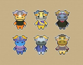 Modèle de point de croix Animal Crossing taureaux à télécharger