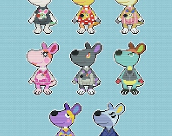 Modèle de point de croix Animal Crossing Kangourous à télécharger en PDF