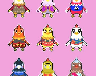 Modèle de point de croix Animal Crossing Poulets à télécharger en PDF