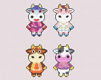 Modèle de point de croix Animal Crossing, vaches, téléchargement PDF