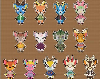 Modèle de point de croix Animal Crossing - Cerf à télécharger