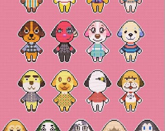 Chiens Animal Crossing : modèle de point de croix à télécharger