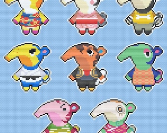 Modèle de point de croix Animal Crossing, tamanoirs, téléchargement PDF