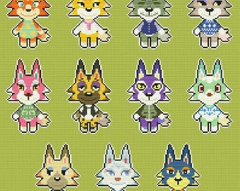 Loup Animal Crossing Villager, motif de point de croix à télécharger