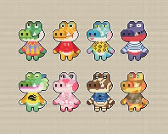 Modèle de point de croix Animal Crossing alligators à télécharger