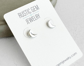 Crescent Moon Stud Earrings: Dainty Silver Celestial Posts