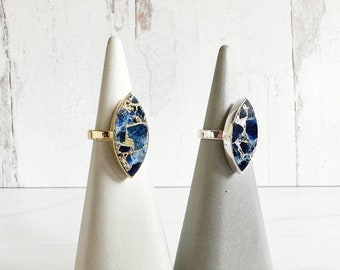 Sapphire Mojave Marquise Statement Ring in in Gold and Silver. Blue Stone Cocktail Ring. Crystal Statement Ring. Marquise Holiday Ring