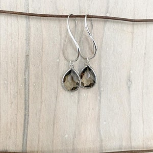 Silver Charcoal Drop Earrings. Charcoal Grey Teardrop Drop Earrings. Gift for Her. Dangle Earrings. Modern Drop Earrings. Christmas Gift. image 9