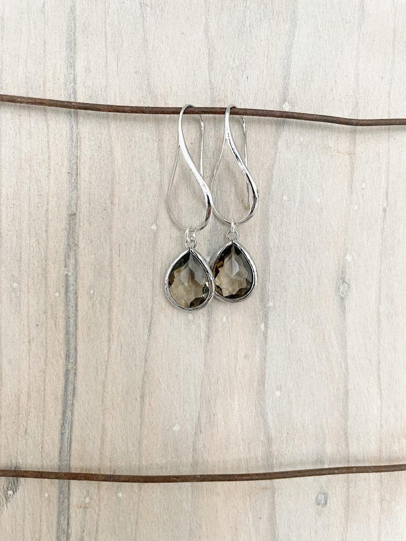 Silver Charcoal Drop Earrings. Charcoal Grey Teardrop Drop Earrings. Gift for Her. Dangle Earrings. Modern Drop Earrings. Christmas Gift. image 9