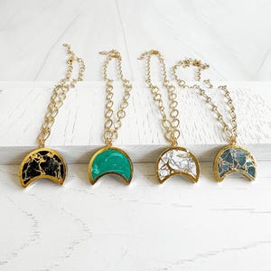 Mojave Crescent Moon Necklace with Chunky Gold Chain. Chunky Chain Statement Necklace. Gold Moon Necklace