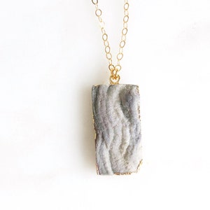 Grey Druzy Rectangle Necklace in Gold. Druzy Necklace image 1