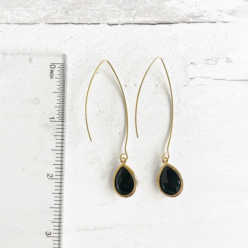 Black Stone Drop Earrings in Gold. Simple Gold Dangle Earrings. Party Jewelry. Stocking Stuffers. Drop Earrings image 5