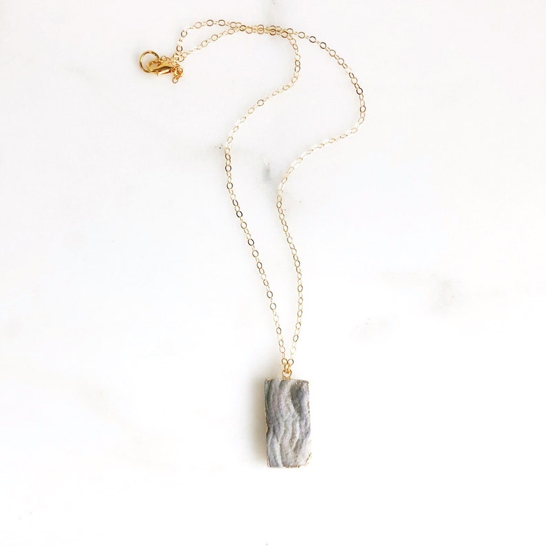 Grey Druzy Rectangle Necklace in Gold. Druzy Necklace image 5