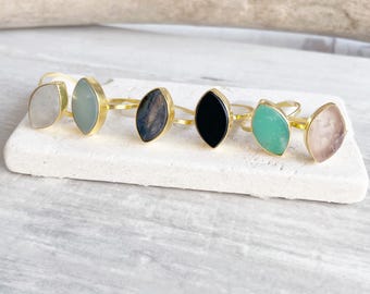 Vergoldeter Sterlingsilber-Marquise-Edelsteinring: Statement-Modering